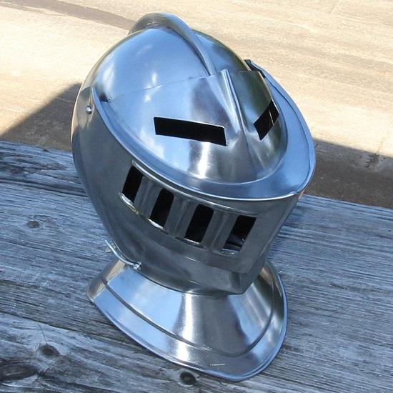 Closed Renaissance Knight's Helmet - Mid Century Costume Replica 18 Gauge Polished Steel,