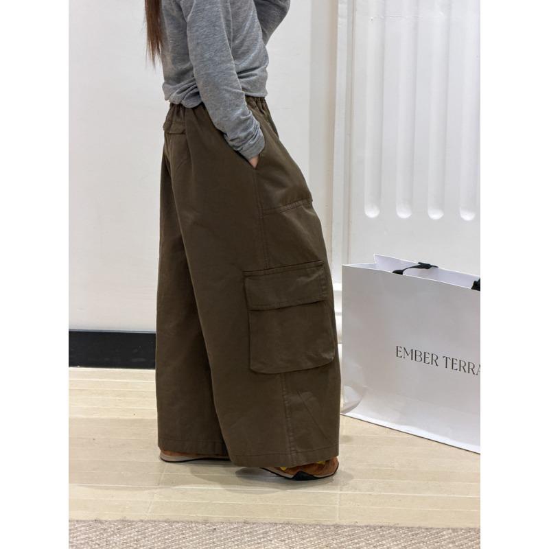 Korean Style Kids Casual Wide Leg Big Pocket Cargo Pants