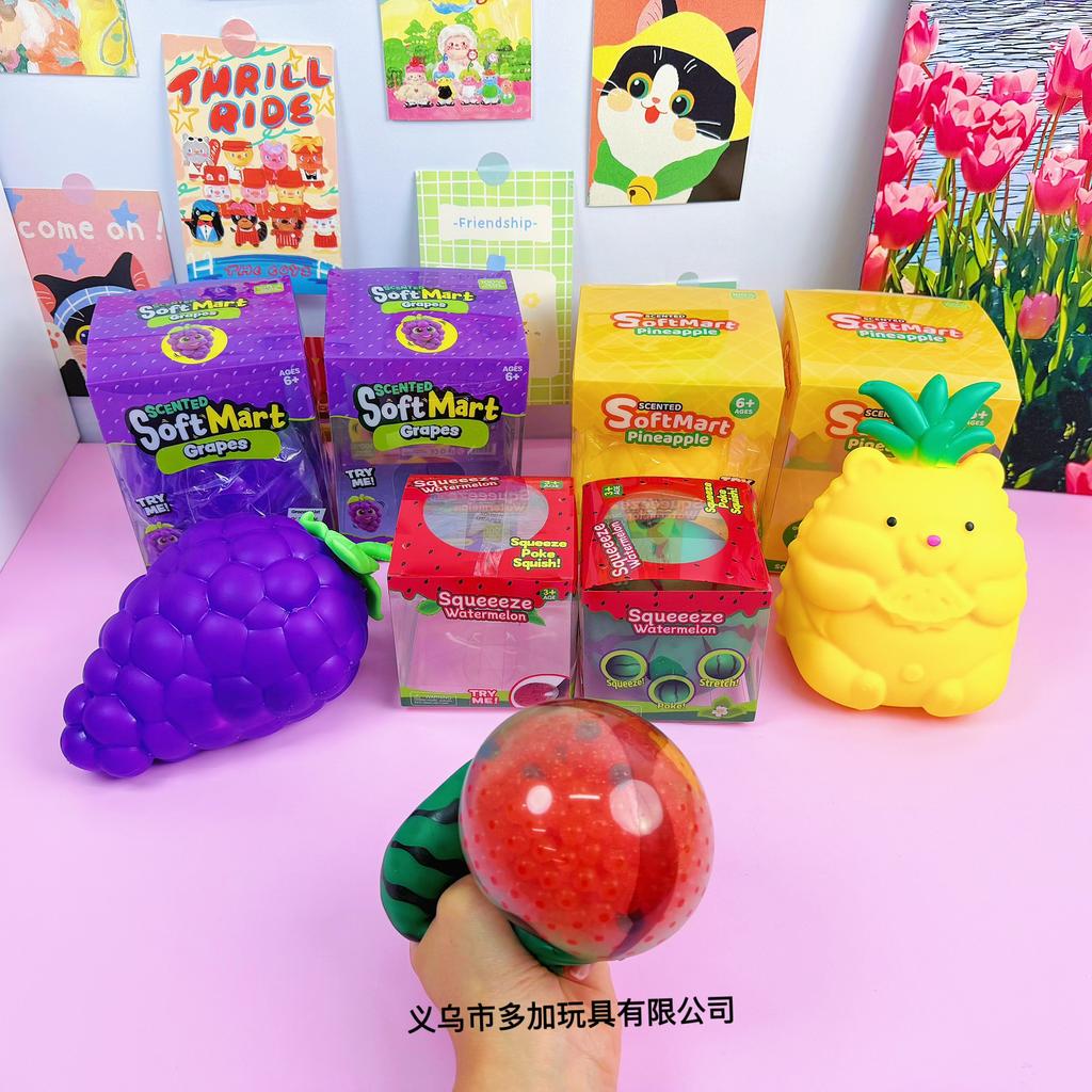 6Pcs/Full Case Jumbo Grape Watermelon Pineapple Squishy Toy Set Blind Box, Fast Rebound Simulated Fruit Stress Relief Fidget