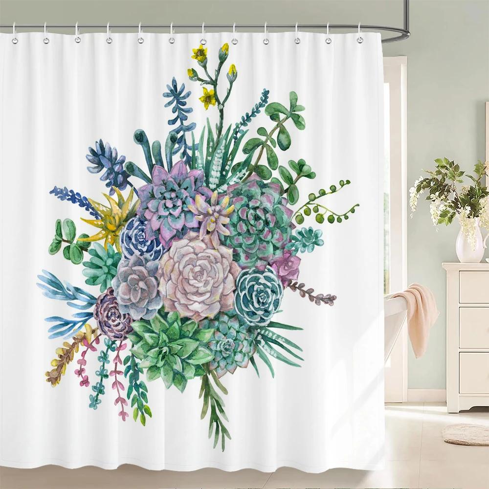 

High Quality Small Fresh Flowers Fabric Shower Curtain Waterproof Floral Bath Curtains For Bathroom Decorate With 12 Hooks W60H190(CM)-1 Pcs
