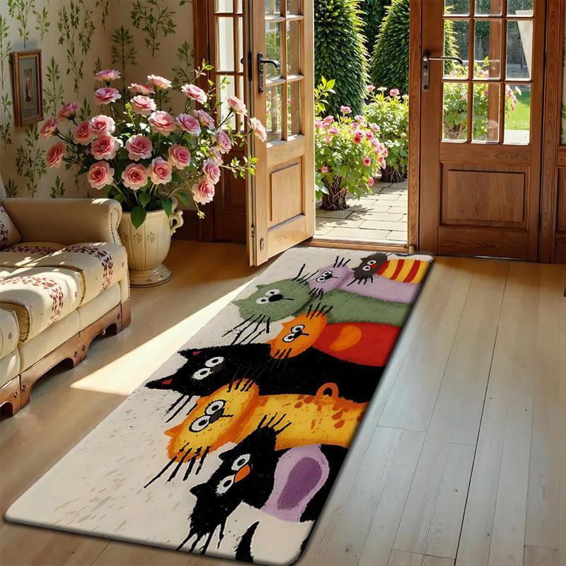 Adorable Cartoon Cat Family Carpet Welcome Mat Doormat Kitchen Rug Carpet for Live Room Bathroom Mat Rug for Bedroom Home