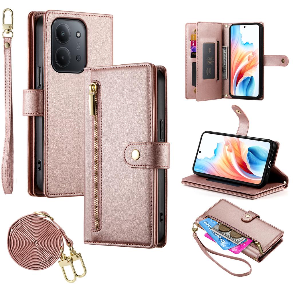 For Xiaomi Redmi 15C 5G (EU) (173mm)/4G (EU) (173mm) Case Zipper Pocket Wallet Leather Phone Cover with Straps