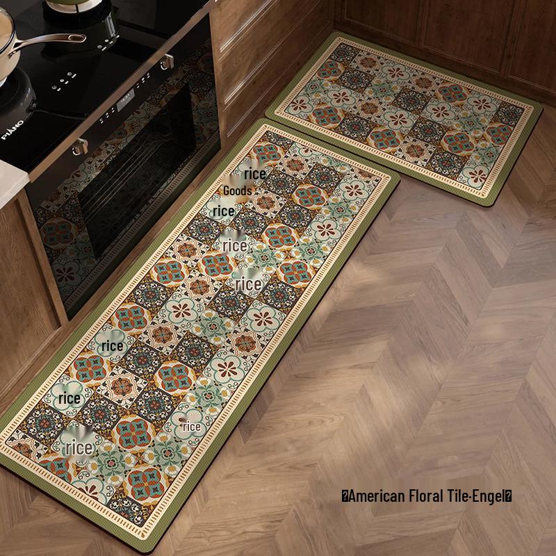 Retro American Diatom Mud Kitchen Floor Mat - Quick Dry, Water Absorbing, Non-Slip, Easy Clean, Long Strip Design.