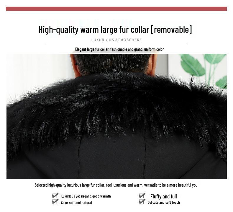 Dad's Winter Coat: Thick Knee-Length Down Jacket with Large Fur Collar for Middle-Aged & Elderly Men – Cold Protection, White Duck Down