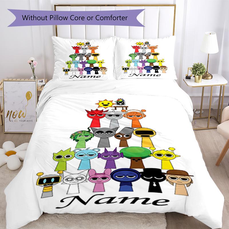 3pcs Custom Name Sprunki Bedding Set Duvet Cover Closure Includes 1 Duvet Cover & 2 Pillowcases, Soft and Comfortable for All Seasons.