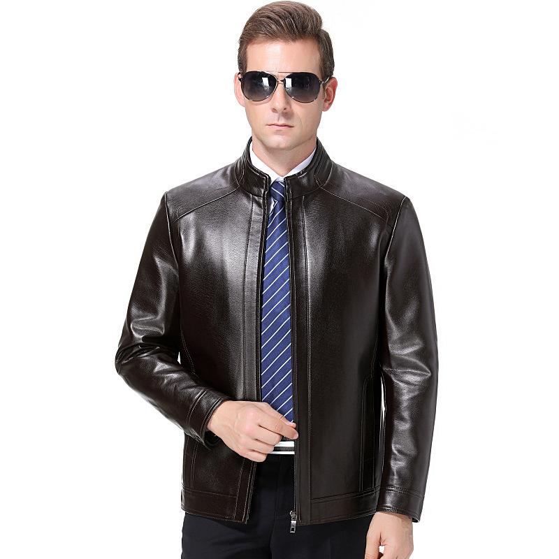 

Мужская куртка из натуральной кожи, повседневная куртка из овчины для мужчин среднего возраста с воротником-стойкой на весну и осень 170