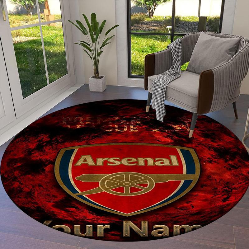Arsenal F Custom Name Round Area Rug,Carpet Rug for Living Room Bedroom Sofa Playroom Decor,Non-slip Floor Mat