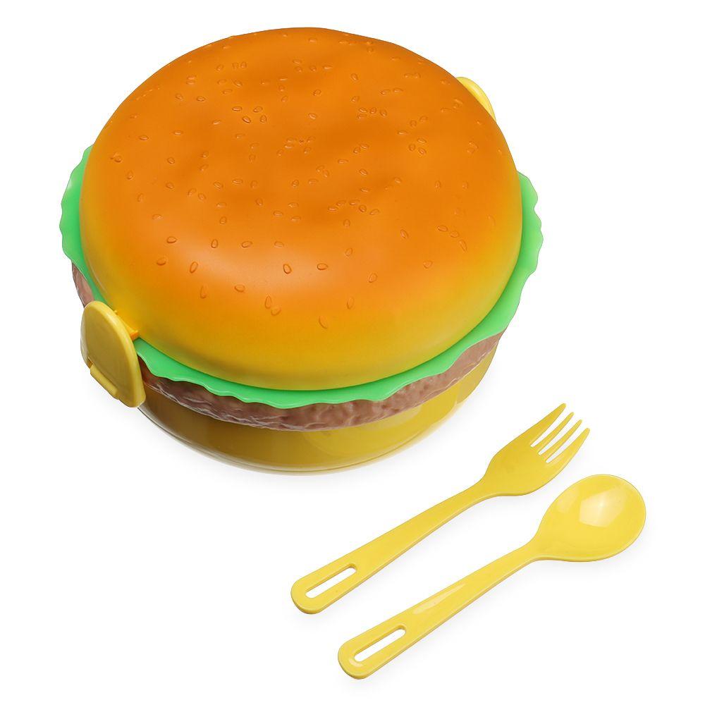 Cute Hamburger Lunch Box Double Tier Burger Bento Lunchbox Children School Food Container Tableware Set with Fork Kitchen Tool