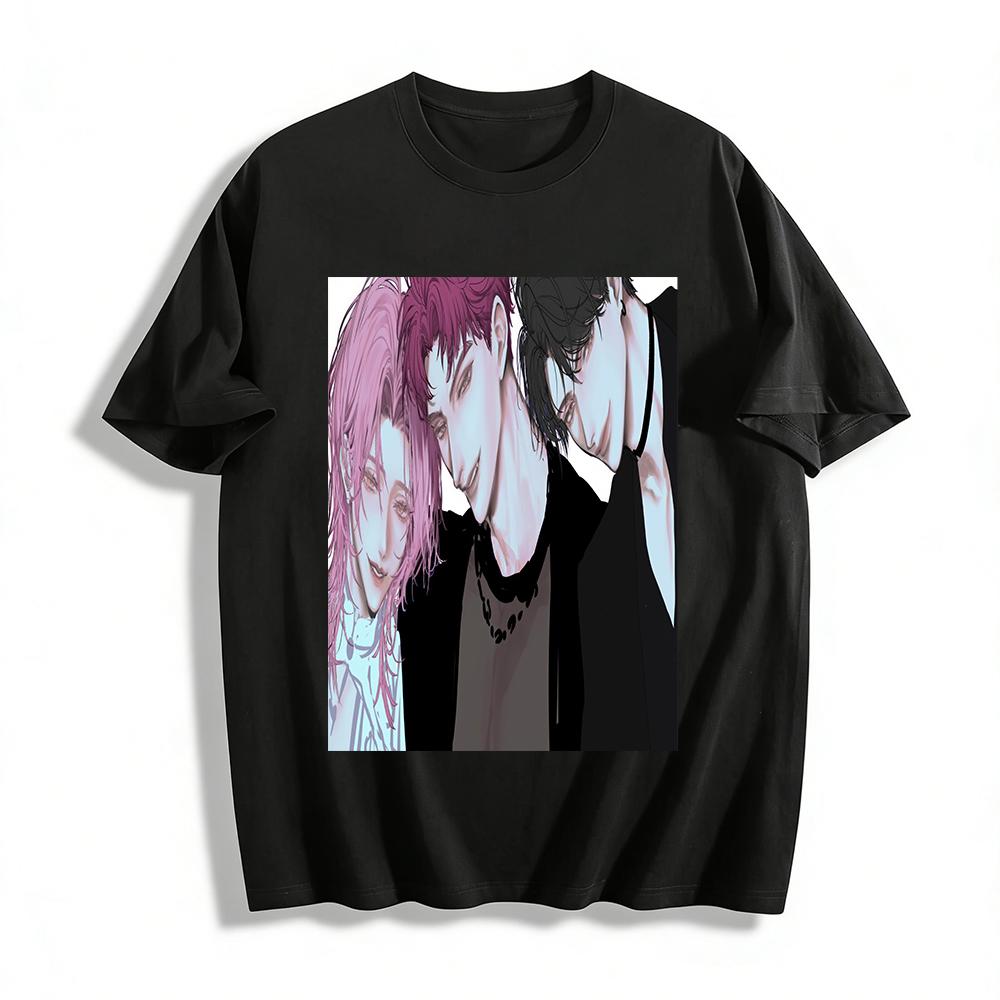 

Anime Cool Handsome Trio Print T-shirt Unisex Loose Casual Top Trendy Cartoon Style Base Shirt Pure cotton T-shirt 6XL