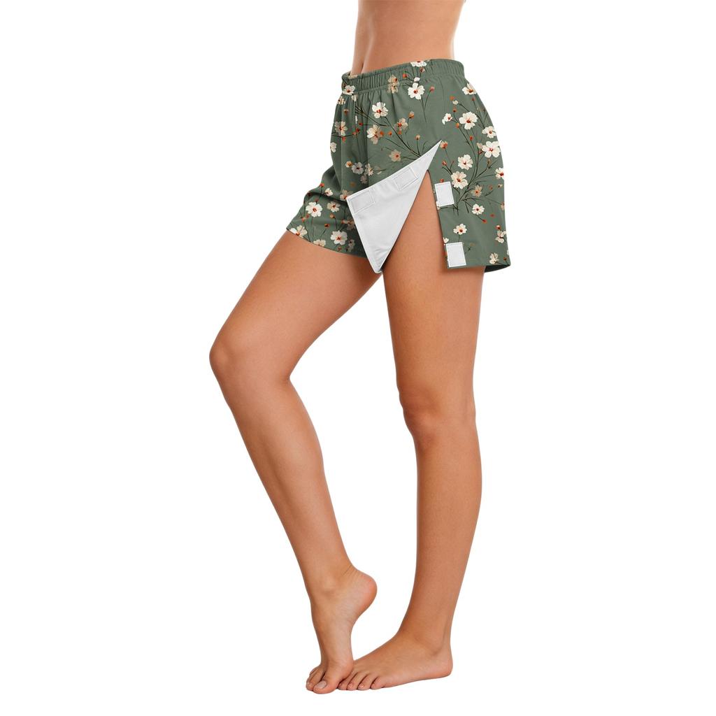 Pantaloncini da Donna Floreali con Chiusura Laterale in Velcro Facili da Aprire per il Recupero Post-Chirurgico Vita Elastica Vestibilità Comoda