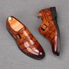 Fashion New Men's Alligator Pattern Monk Strap Loafers Pointed Slip On Business Flats Shoes Designer Homecoming Wedding Dress Footwear