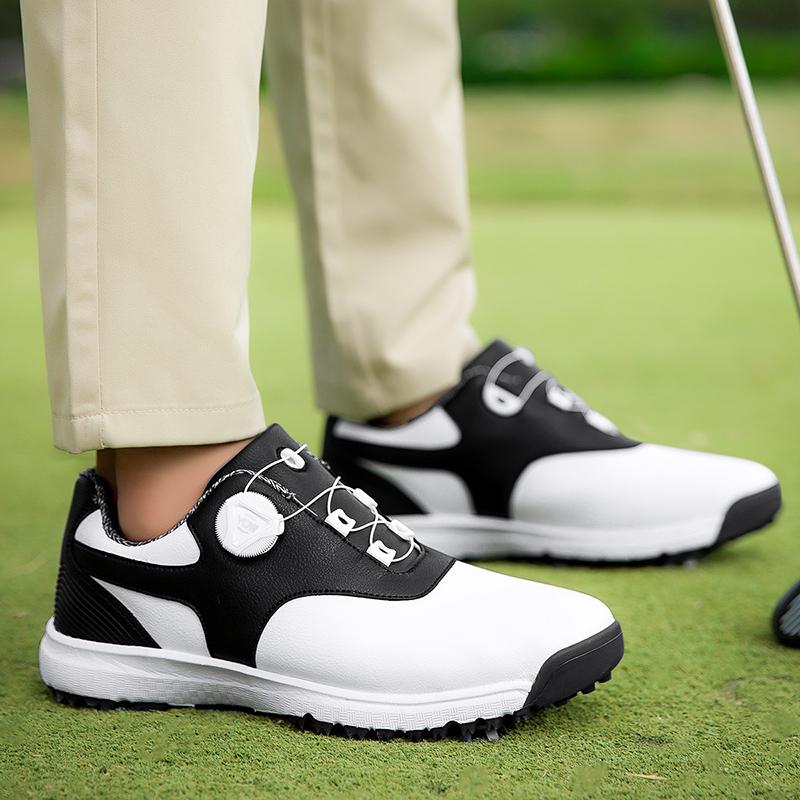 Mens Womens Golf Shoes Leather Sneakers Flat Walking Outdoor Professional Golf Shoes Big Size Black White