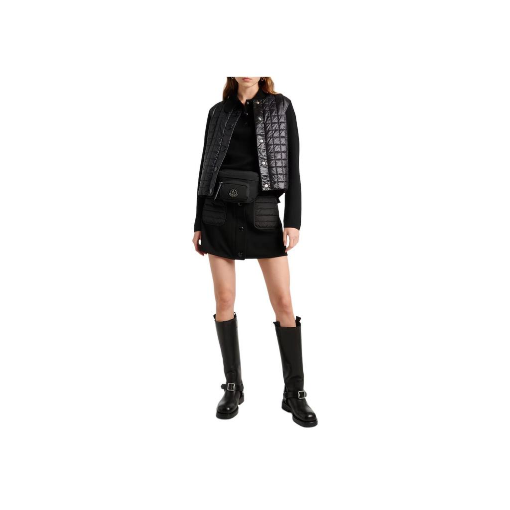 Moncler Shiny Round Neck Single-Breasted Long Sleeve Knit Sweater Women sweater Black J20939B00001M1131999