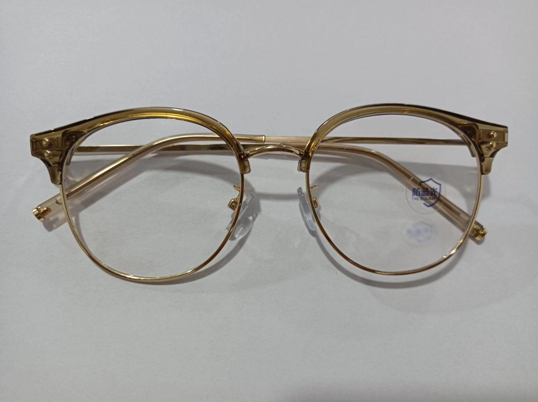 

Cat Ear Half Frame Anti-Blue Flat Mirror Tr90 Cold Brown Retro Plain Glasses Oval Glasses Frame Women anti-blue light