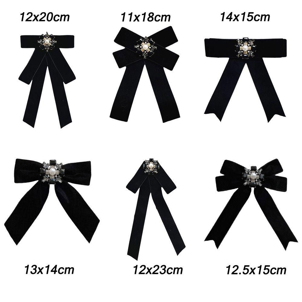 Velvet Memorial Black Bowknot Brooches Crystal Rhinestone Bow Tie Brooches Dress Shirt Accessories