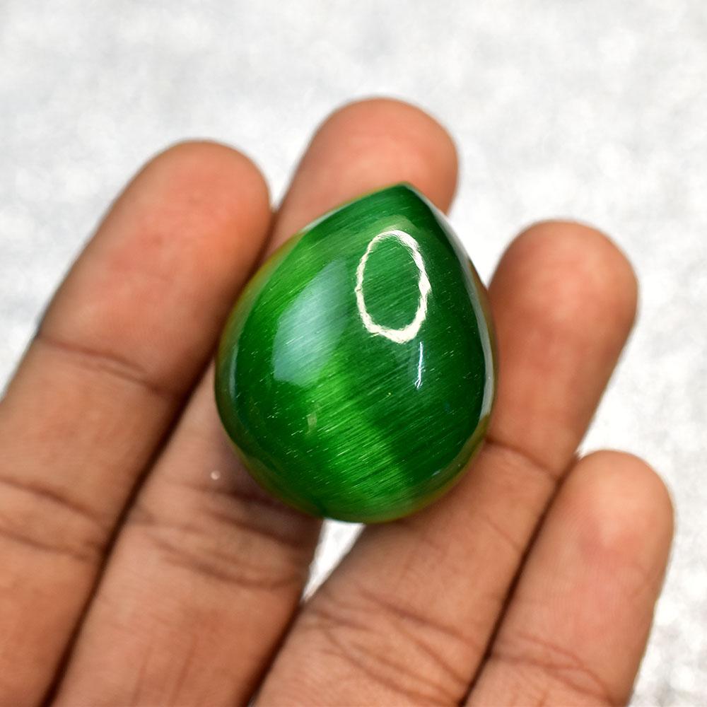 117 ct Pear Cabochon Shape Green Natural Cat'S Eye Loose Gemstone for Jewelry Making and Crafts