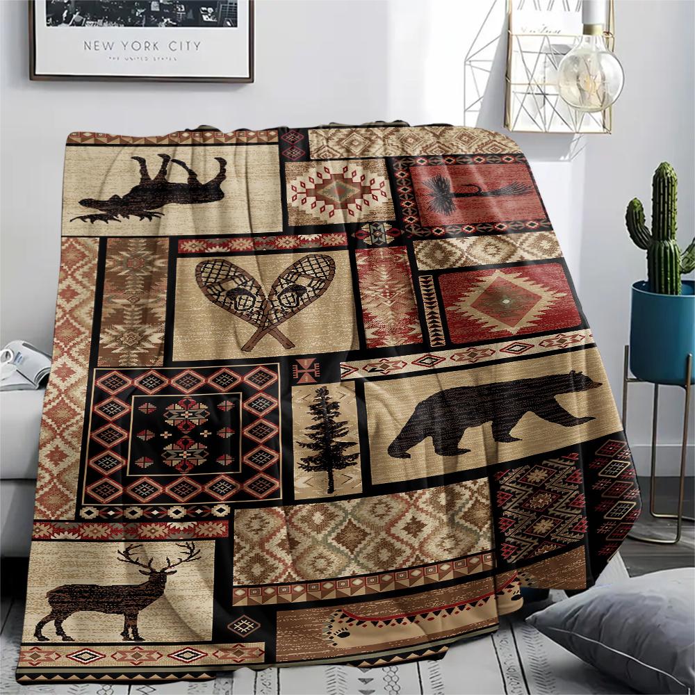 1Pc Cabin Wildlife Print Flannel Blanket, High Quality Comfortable for All Seasons, Home Decor, Warmth and Comfort, Perfect for Gifts