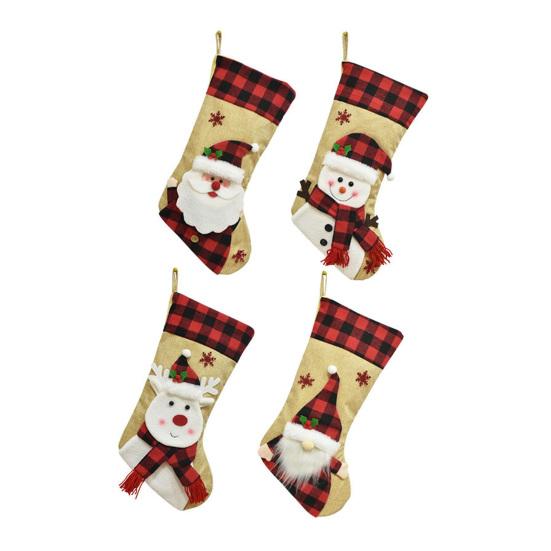 Christmas Stockings 18" Burlap Plaid Fireplace Hanging Stockings 3D Plush Santa Claus/Snowman/Reindeer Large Xmas Stockings for Holiday Party Decor
