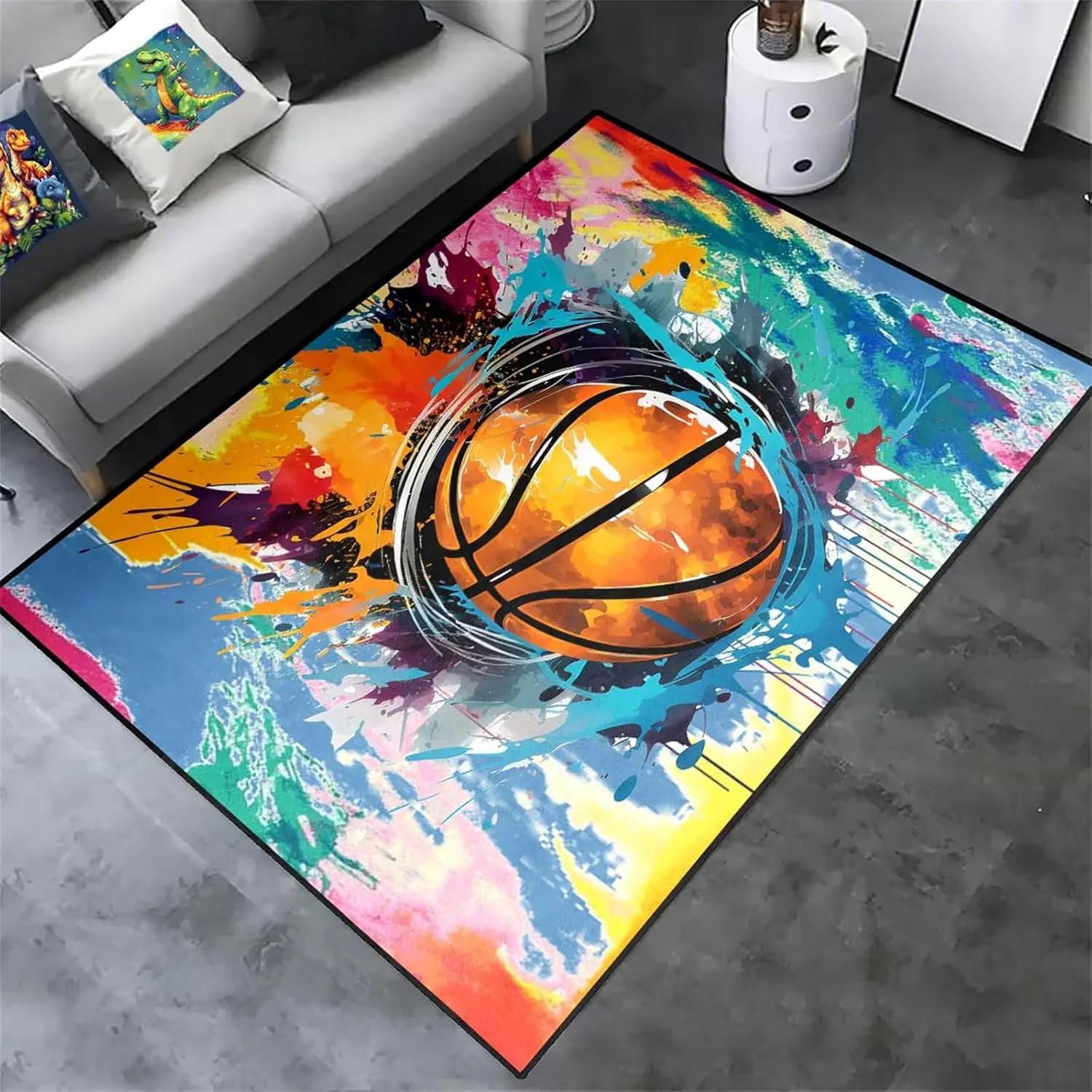 Jongens Basketbal Kleed Graffiti Spuitverf Straatkunst Sport-Thema Tapijt Mat voor Slaapkamer Woondecoratie Kleurrijk Ontwerp 40x60cm16x24in