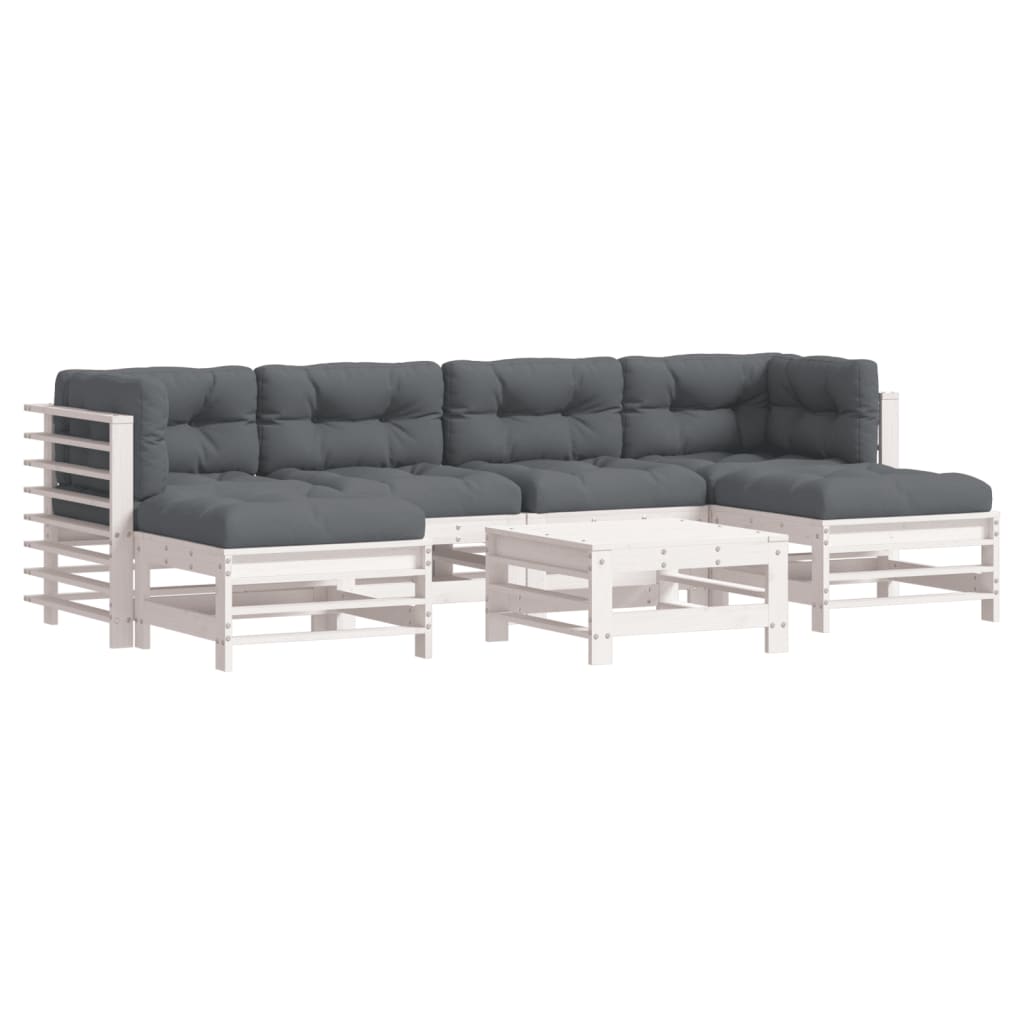 7 piece Garden Lounge Set with Cushions White Solid Wood