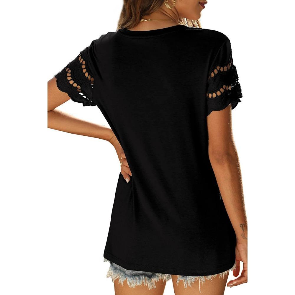 GMXIA Women's Summer Lace Patchwork Short Sleeve T-shirt Crew-neck Top