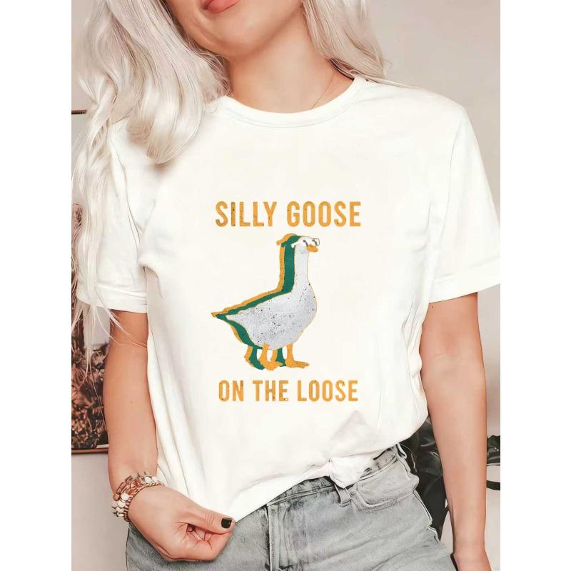 

Черная футболка оверсайз с графическим принтом «Глупый гусь на свободе», повседневная одежда для женщин, летний наряд, уличный стиль, модный топ XXXXL белый