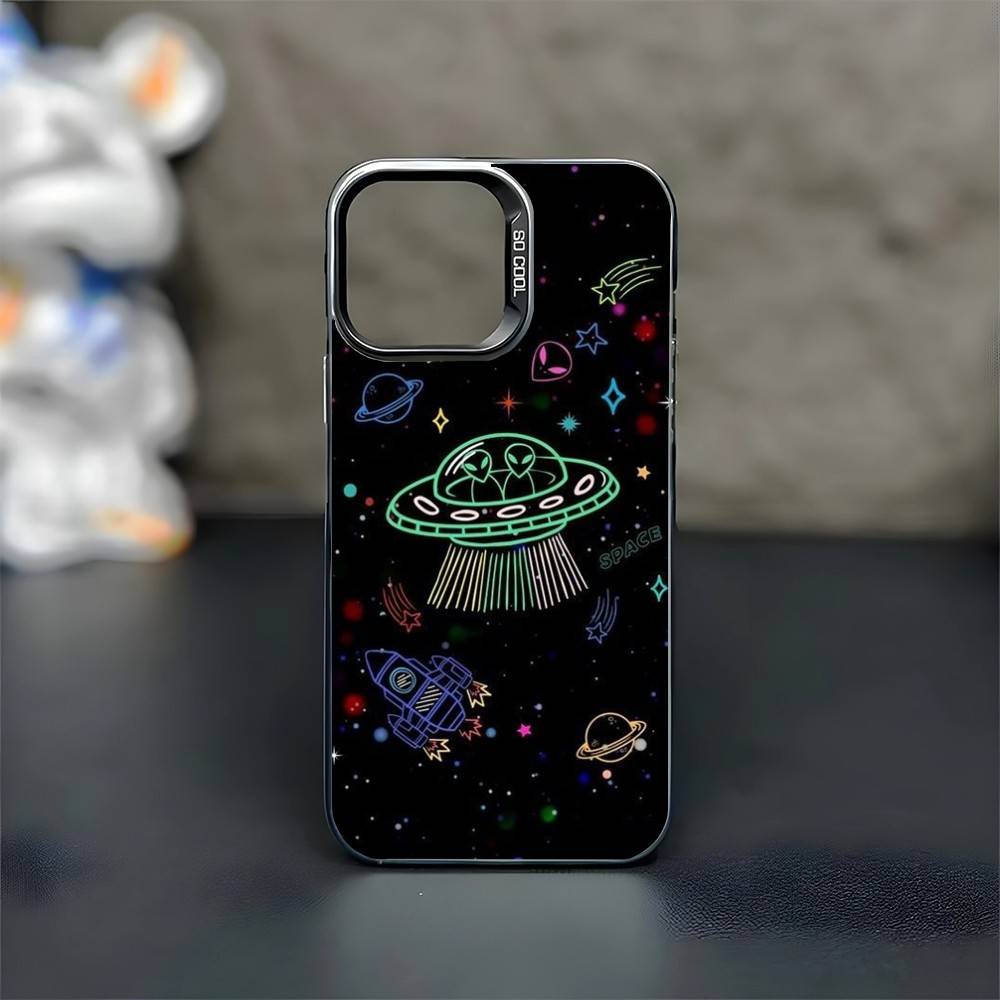 UFO Alien Thing Phone Case For iPhone17,16,15,14,13,12,11 Plus,Pro Max Black Matte Shockproof Cover