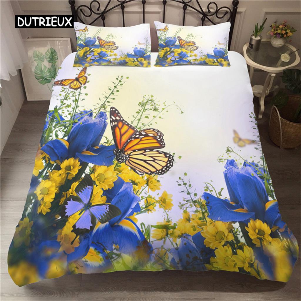 Butterfly Duvet Cover Set Twin Size Colorful Flying Butterfly Pattern Bedding Set for Kid Breathable Soft Microfiber Quilt Cover