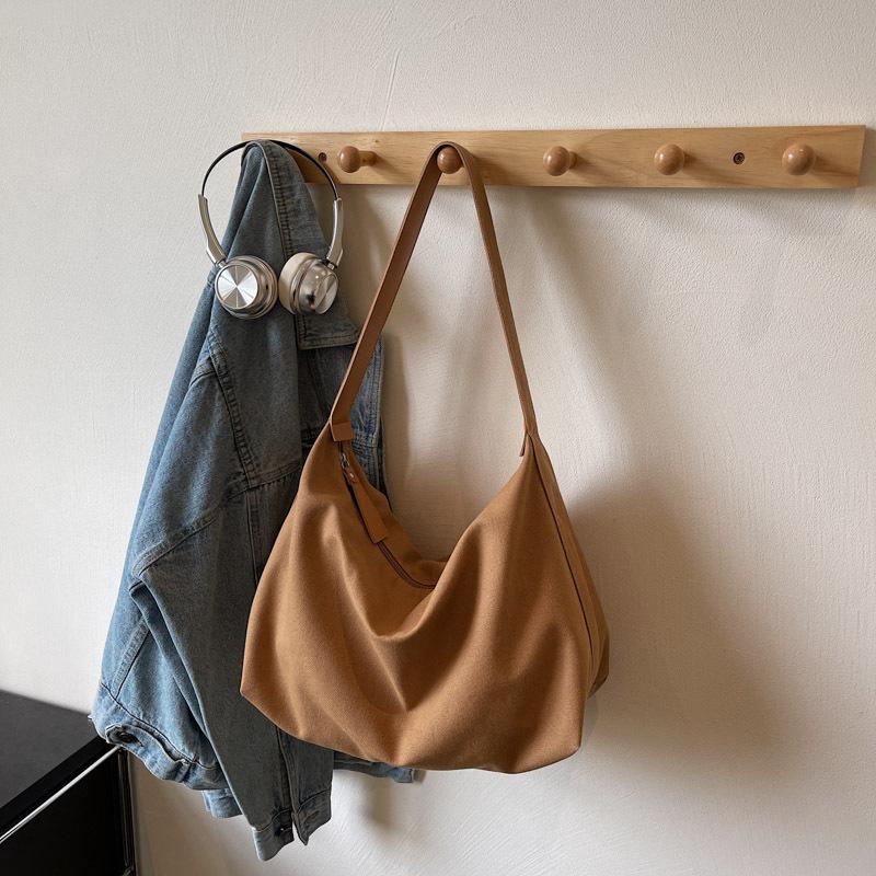 Korean Version of Daily Minimalist Style Tote Bag Women's 2025 Autumn Large-capacity Canvas Casual Solid Color One-shoulder Underarm Bag