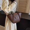 YogodlnsNew Ladies Tote Bag Basket Style Single Shoulder Commuter Bag Pure Color Versatile Handbag Soft PU Material Large Size