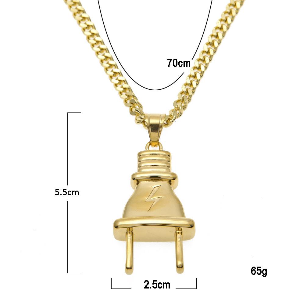 Men s Punk Rock Stainless Steel Plug Pendant Necklace Retro Simple Hip Hop Accessory option 2 золотой