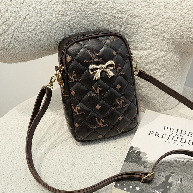 

Сумка через плечо с принтом в стиле ретро, новая женская сумка, женская сумка высокого класса для мобильного телефона темно-коричневого