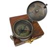 Thoreau Go Confidently 2'' Antique Brass Compass With Wooden Box ( Black Antique )