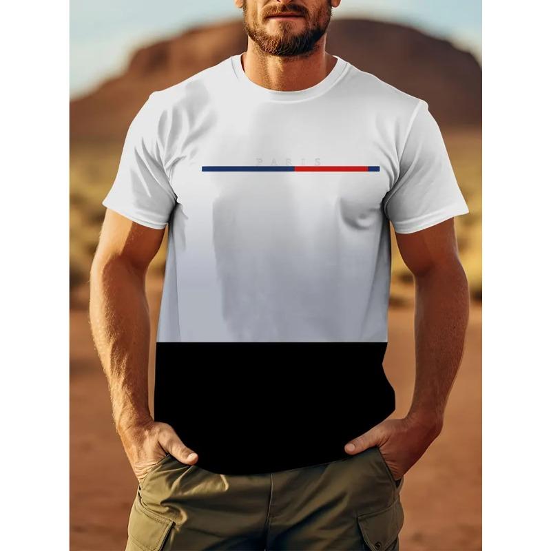 Men's Summer Fashion Leisure Plus Size Color Gradient Printed T-shirt- Soft Medium Stretch Polyester Fabric Summer Mens Relaxed Fit Clothing