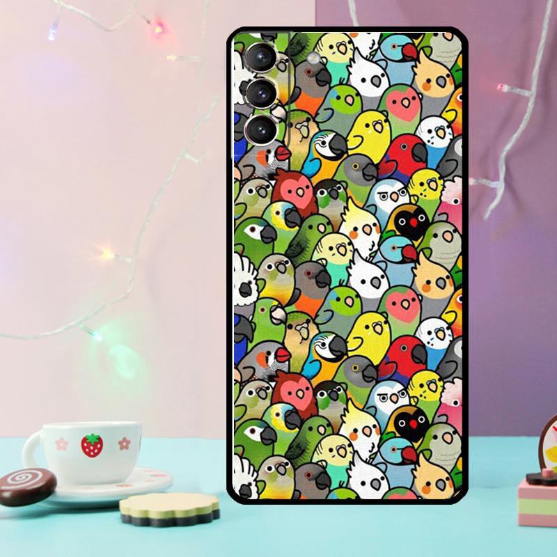 Cartoon Cockatiel Collage Phone Case For Samsung Galaxy S25 Ultra S20 S21 S22 S23 Plus S9 S10 S25 FE S24 Ultra Cover