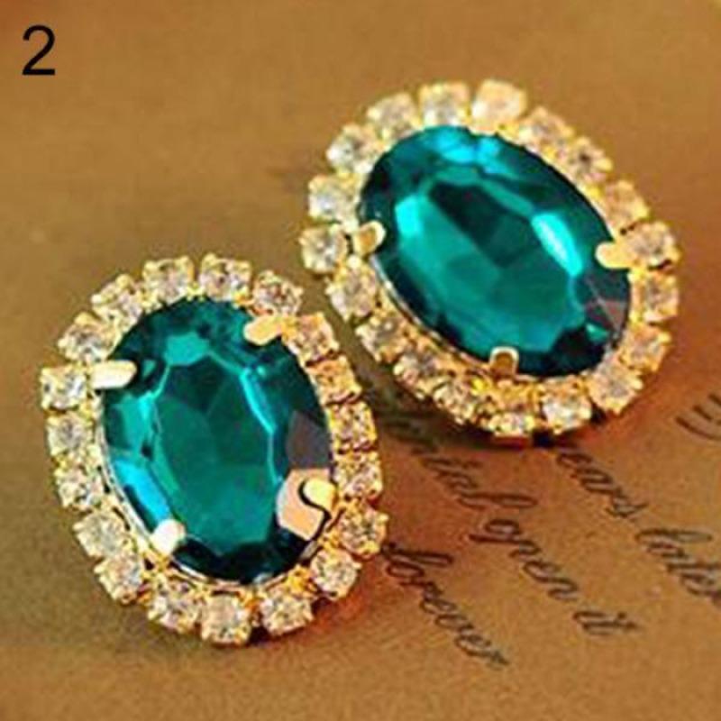 

Women s Vintage Crystal Ear Stud Earrings Eardrop Jewelry Present зелений