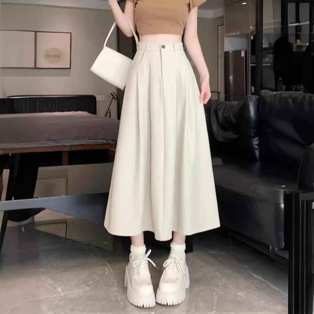 Women's High-Waist A-Line Skirt - Spring/Autumn Korean Style