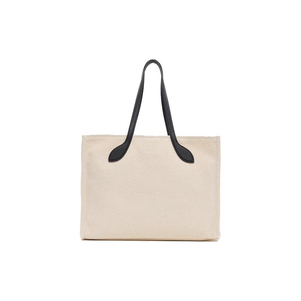 Bally Large Capacity Open Design Fabric Tote Bag Shopping Bag Handbag Women Tote Natural Black Gold 6307789