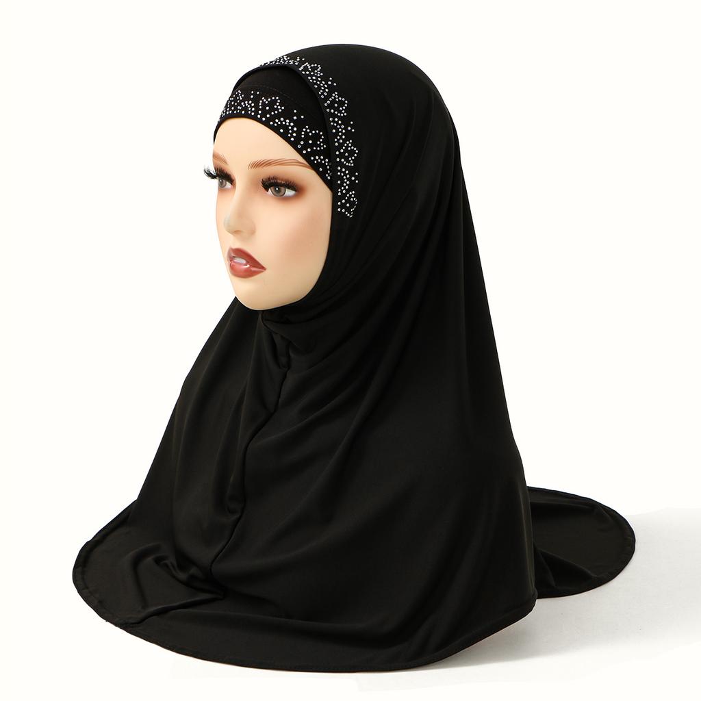 2Pcs Set Muslim Women Solid Inner Scarf Turban Cap And Instant Hijab Diamond Crystal Hemp Islamic Malaysia Undercap Ladies Cap