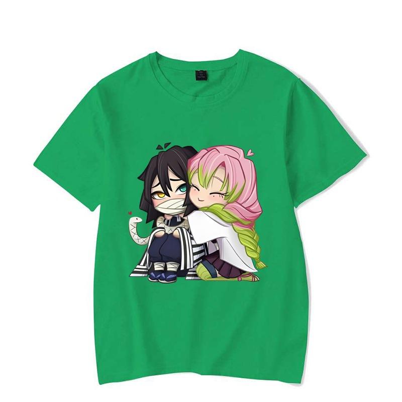 Zabawny T-shirt z nadrukiem kreskówkowym Kanroji Mitsuri Iguro Obanai dla pary, casualowy, luźny, z krótkim rękawem, z okrągłym dekoltem, topy Harajuku, odzież