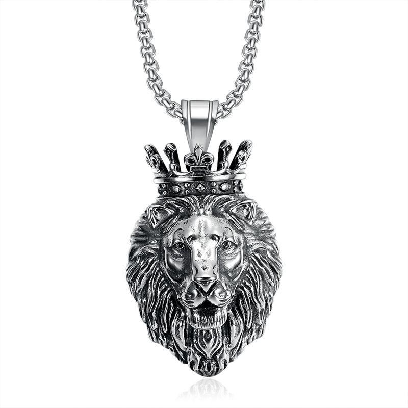 Men's Hip Hop Lion Pendant Necklace Stainless Steel Gold Black Cuban Chain Punk Men Fashion accessories