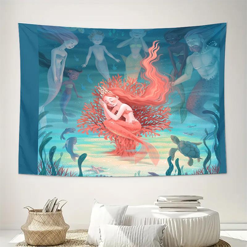 Ocean Mermaid Wall Tapestry Vintage Sea Wave Backdrop Nature Home Decor Bedroom Living Room Aesthetic Room Decor Gift