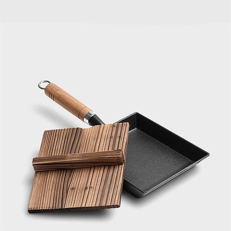 

ZISIZ Square Tamagoyaki Frying Pan with Wooden Lid