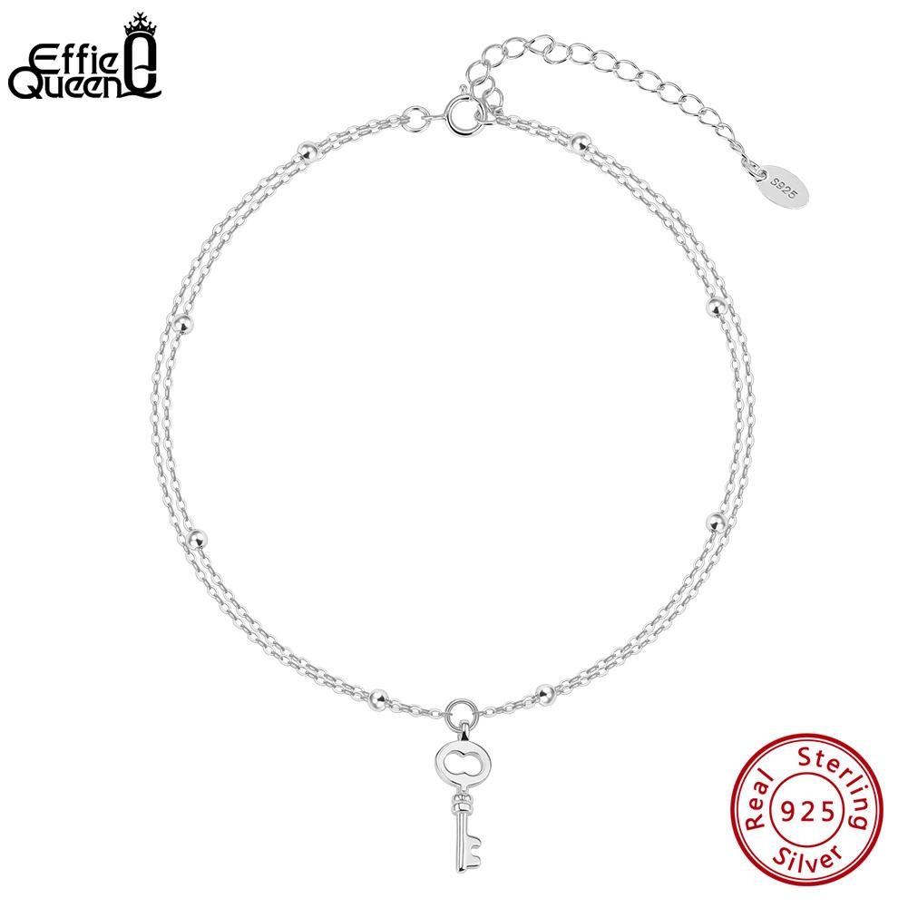 Effie Queen Fashion Cute Key Ankle For Women Solid 925 Sterling Silver Simple Link Chain Ankle Ethnic Summer Fine Jewelry SA102