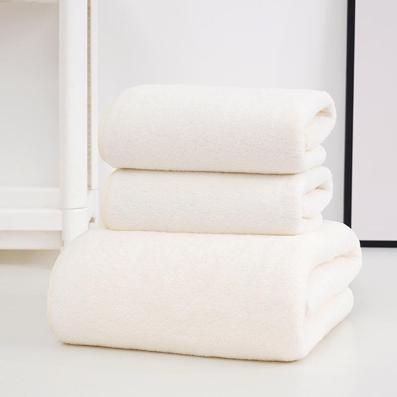 3-Piece Set: Soft, Absorbent Coral Fleece Towels - 2 Hand Towels + 1 Bath Towel, Easy to Wash and Dry