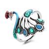 Exaggerated Women Finger Rings Peacock Enamel Retro Ring Fashion Open Rings  Girls
