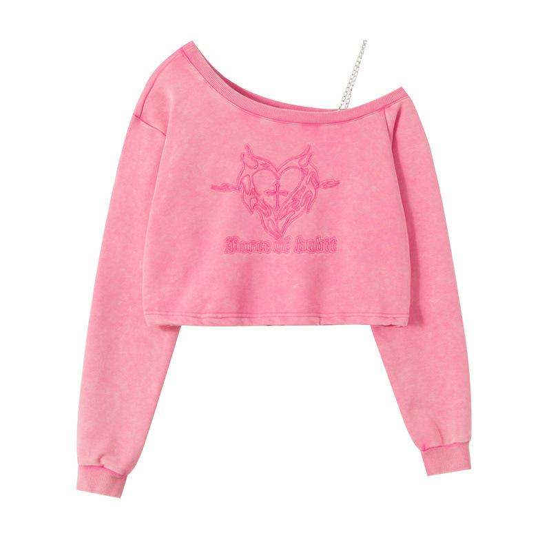 

Жіноча солодка прохолодна красуня стиль декольте короткий топ дизайн сексуальний без бретелей косий виріз толстовка S рожевий