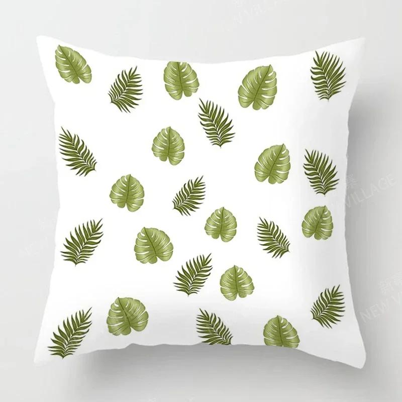 Nordic Fall Home Decor Autumn Throw Pillow Case Sofa Cushion Cover Modern Leaf Plant Green