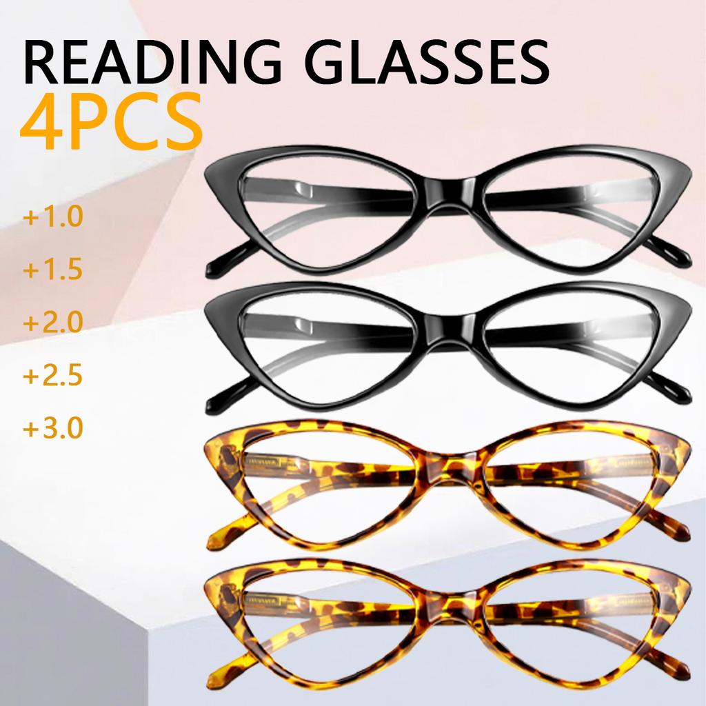 4PCS Fashion Cat Eye Reading Glasses Women Anti Blue Light Computer Presbyopic Eyeglasses Retro Classic Hyperopia Glasses