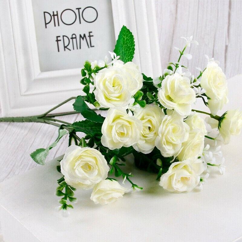 15head Rose Artificial Bouquet Silk Fake Flowers Wedding Party Decoration Home